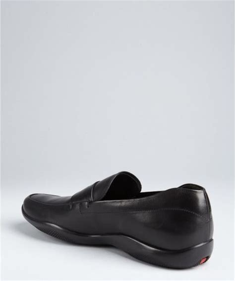 prada black leather slip on loafers